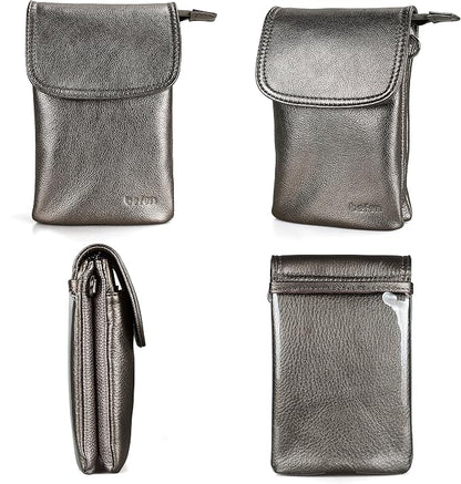 befen Genuine Leather Small Crossbody Bags for Women Cell Phone Bag Cross Body Purses,Silver Zipper