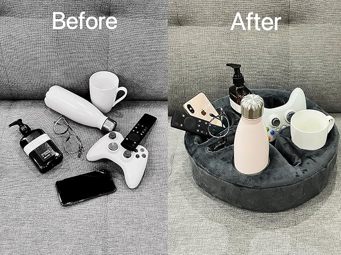 Xchouxer Couch and Bed Cup Holder Pillow, Sofa Organizer Caddy for Drinks, Remotes, Phones, Snacks (Gray)