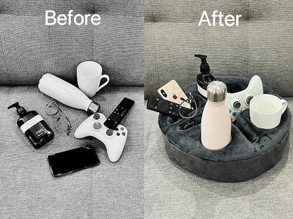 Xchouxer Couch and Bed Cup Holder Pillow, Sofa Organizer Caddy for Drinks, Remotes, Phones, Snacks (Gray)