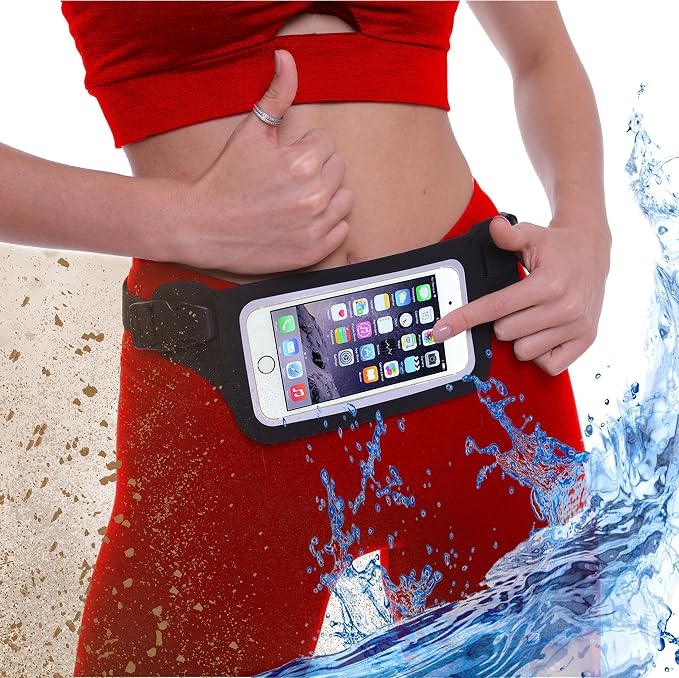 Ultimate Black Waterproof Running & Swimming Belt - Essentials Holder for Gym, Beach, Kayaking, Ski - Fits iPhone, Samsung - Touchscreen IPX8 Dry Waist Bag Pouch - Adventure-Ready Performance