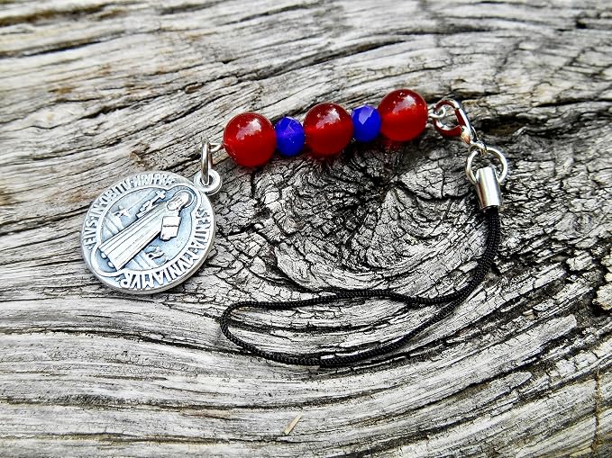 Saint Benedict Beaded Phone Charm, Cellphone Accessory, Confirmation, Saint Benedict of Nursia Patron of Students, Rule of St. Benedict" Phone/Backpack Accessory
