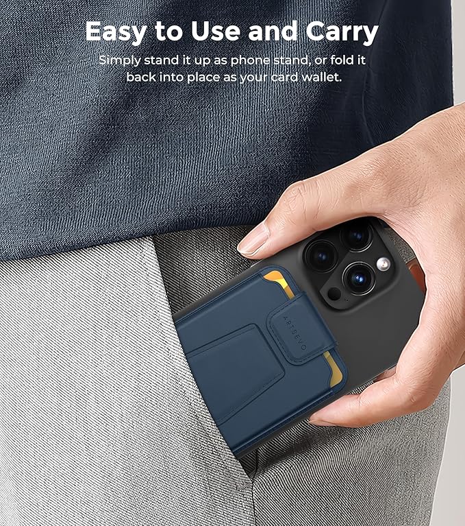 ArtsEvo Magnetic Wallet with Stand and Finger Loop, Up to 3,000g Magnet Strength, Compatible with iPhone Magnetic Wallet for iPhone 17/16/15/14/13/12 Series (Not for 13/12 Mini). Max 3 Card Holder