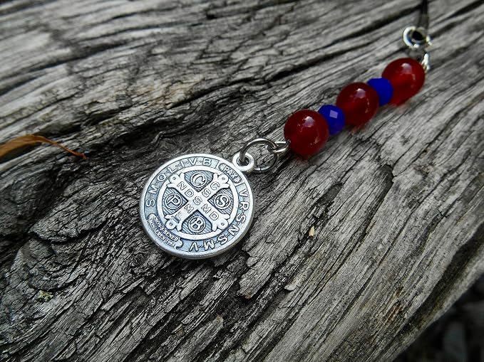 Saint Benedict Beaded Phone Charm, Cellphone Accessory, Confirmation, Saint Benedict of Nursia Patron of Students, Rule of St. Benedict" Phone/Backpack Accessory