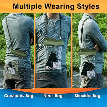 YUMQUA Large Watperproof Pouch 2 Pack [Up to 11.3"], IPX8 Waterproof Cell Phone Case Dry Bag Pouch Compatible with iPhone 14 13 12 Pro Max, Galaxy S23 Ultra S22 or iPad mini, Army Green+Yellow